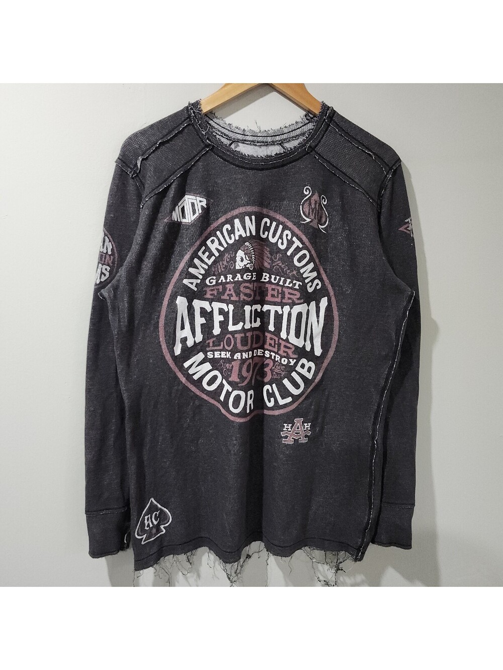 Affliction Motor Club Biker Thermal Reversible Punk Grunge Faded Y2K Mens XL
